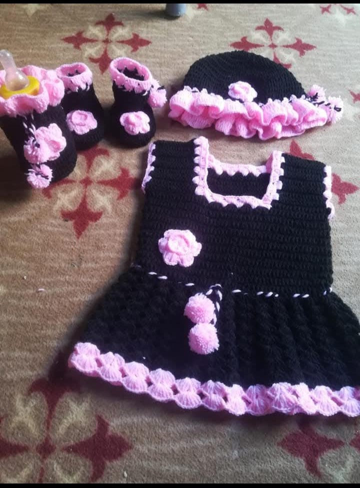 Handmade Crochet Dress Set for kids, 2 Years baby frock set